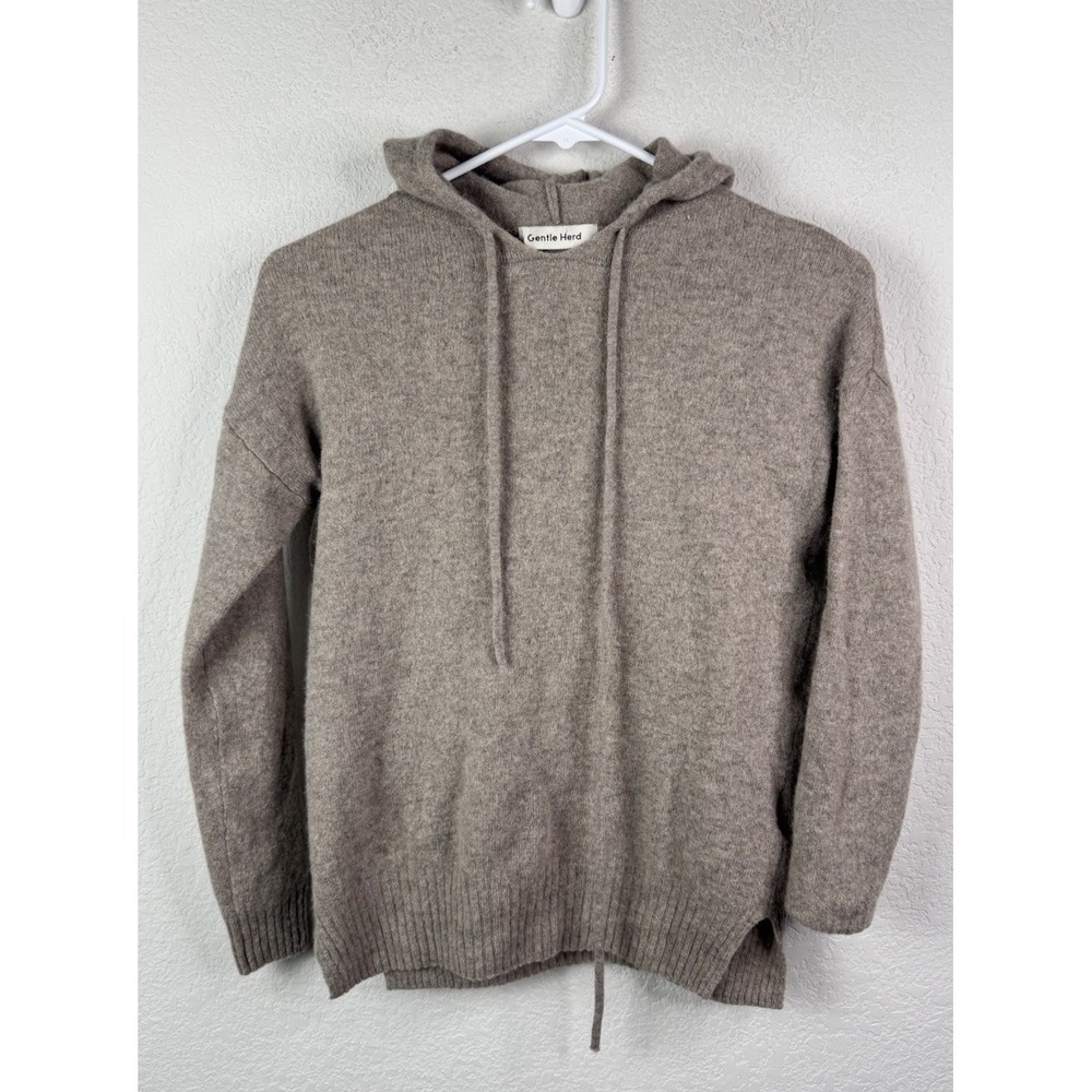 Gentle Herd 100% Wool Pullover Hoodie Sweater‎ Women's S Tan Quiet Luxury Preppy